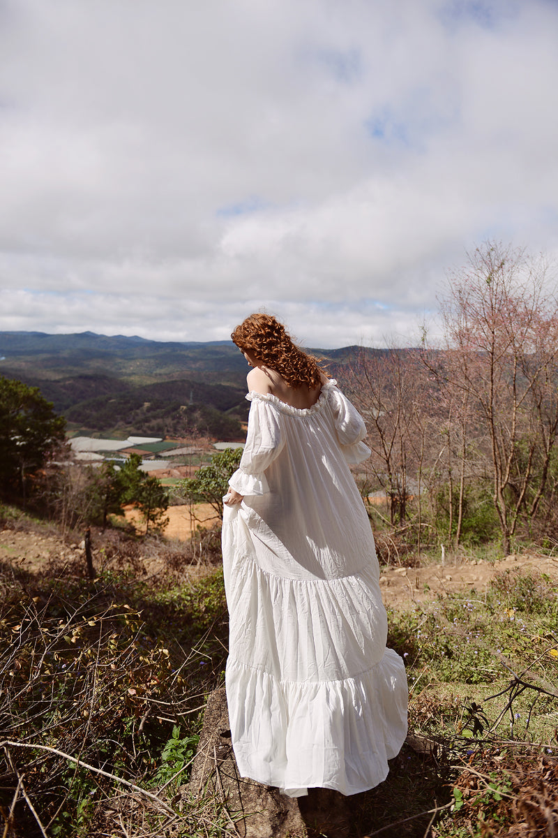 Cotton Nightgown - Long Sleeves Cotton Dress - Cotton Dress Maxi