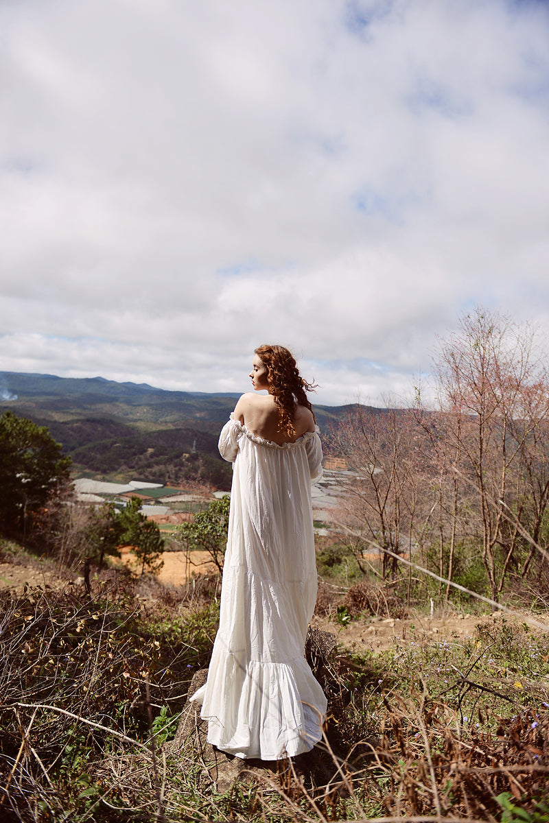 Cotton Nightgown - Long Sleeves Cotton Dress - Cotton Dress Maxi