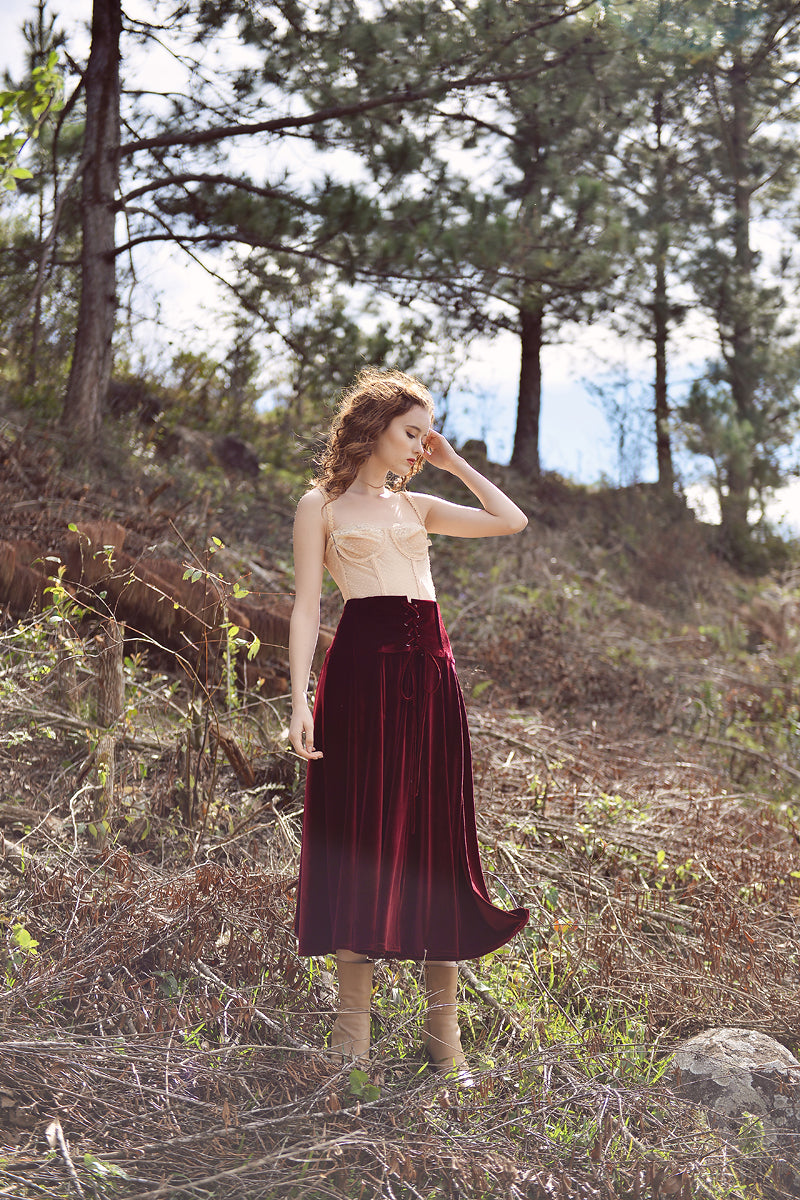 Velvet Skirt Long - Velvet Skirt Women - High waist Midi Skirt