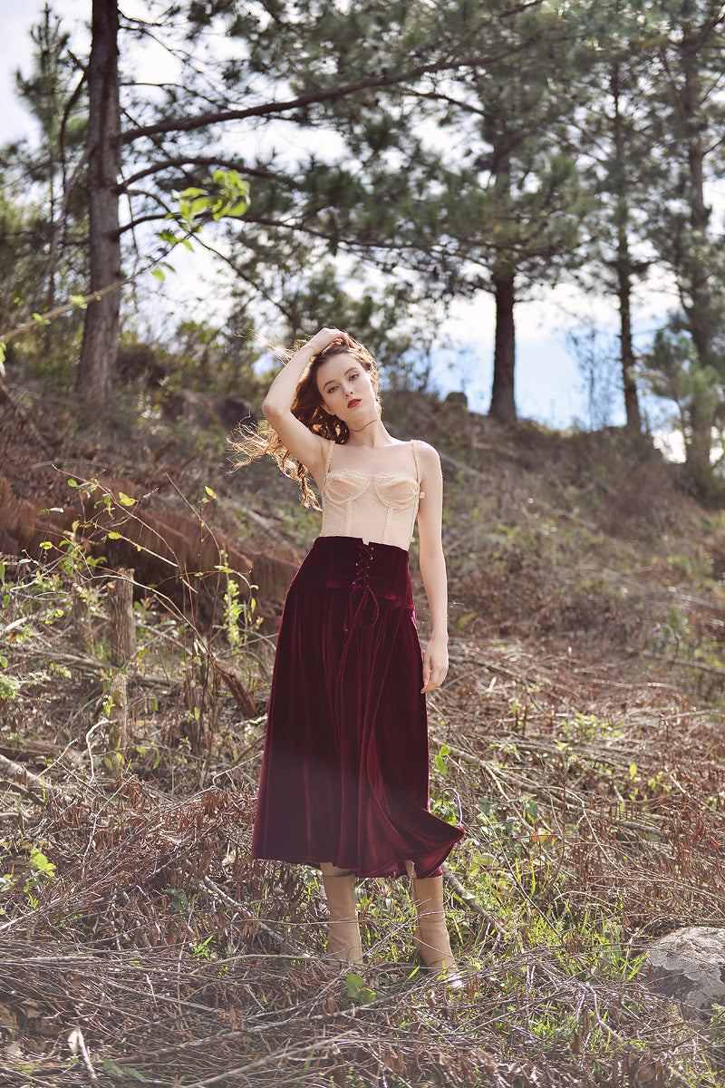 Velvet Skirt Long - Velvet Skirt Women - High waist Midi Skirt