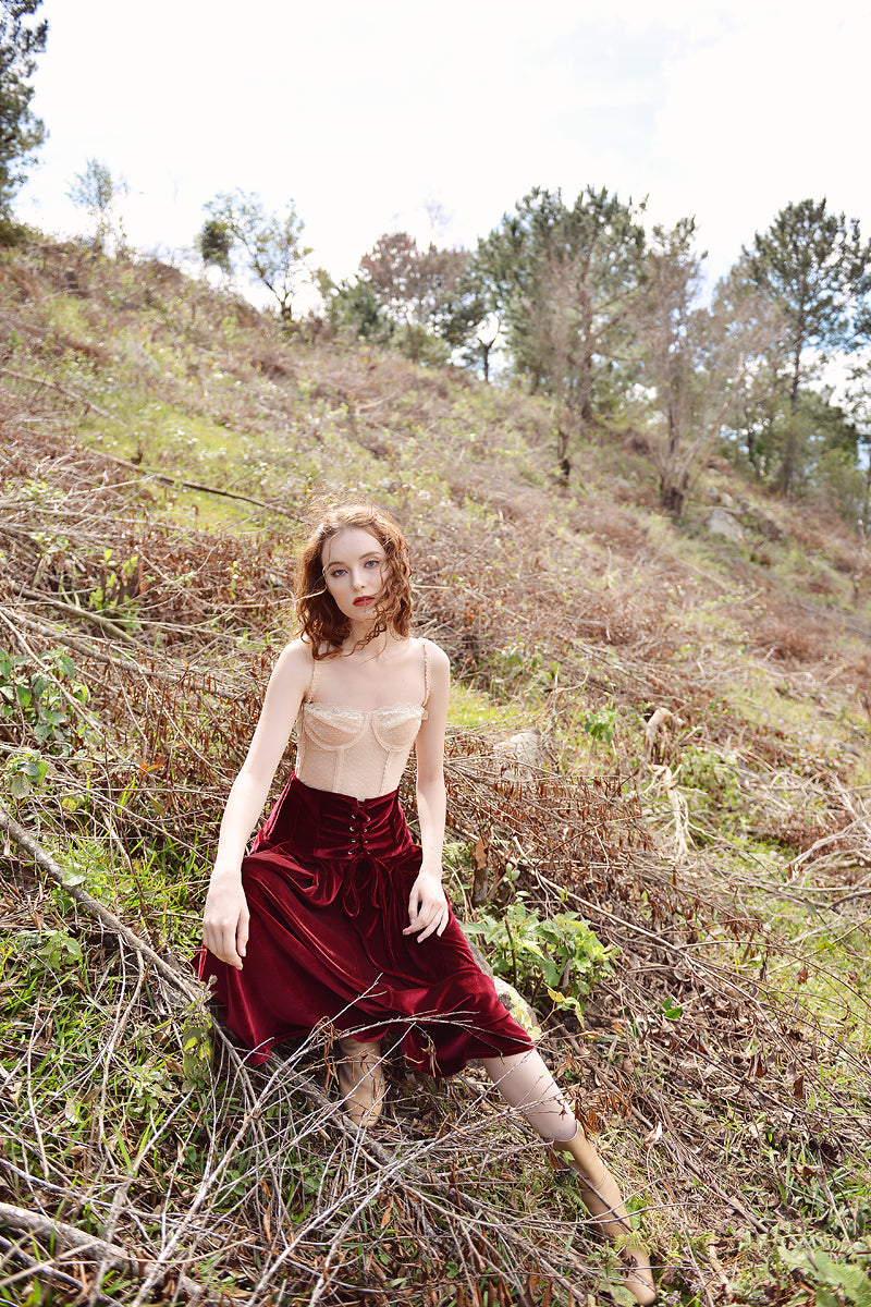 Velvet Skirt Long - Velvet Skirt Women - High waist Midi Skirt
