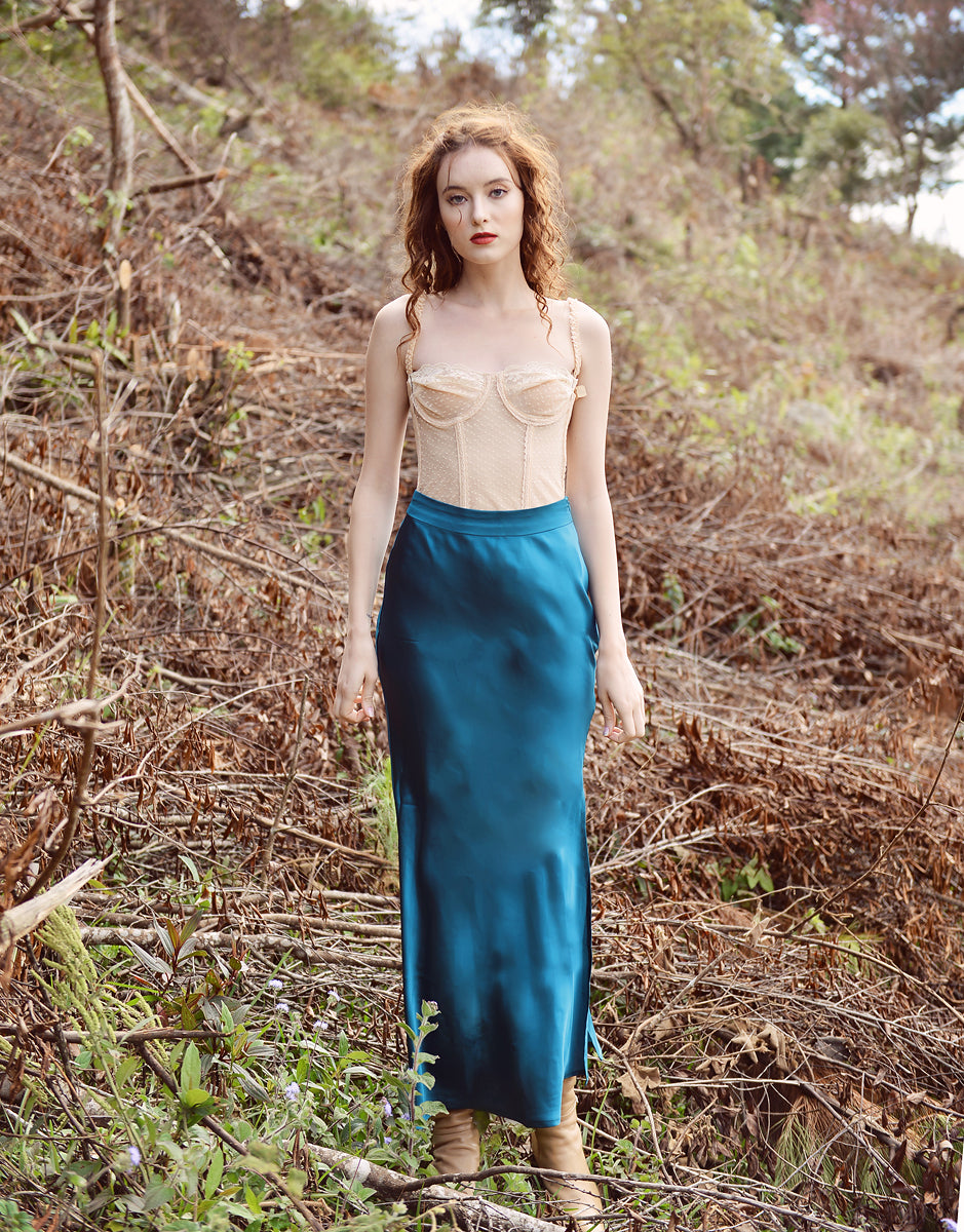 Midi Silk Skirt - Silk Skirt Women - Side Slit Skirt