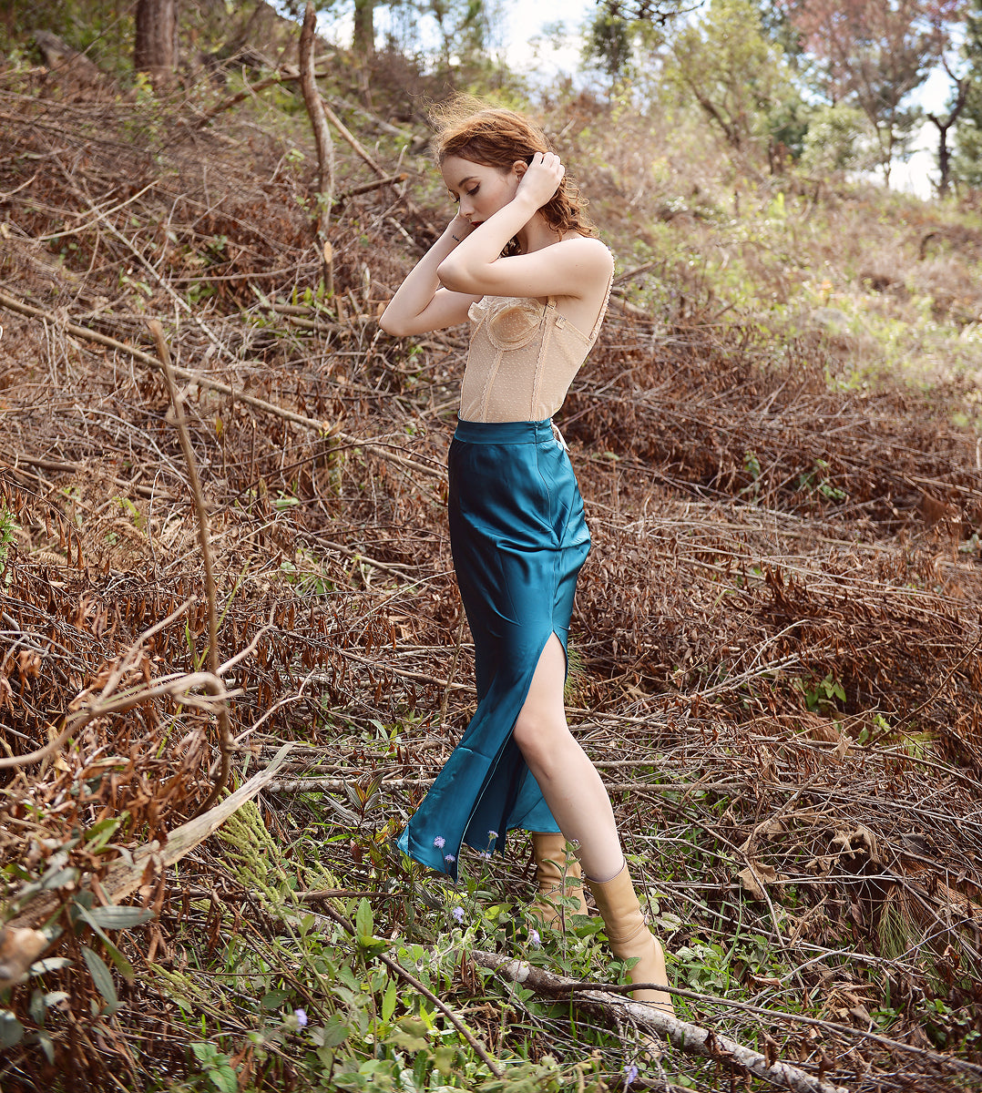 Midi Silk Skirt - Silk Skirt Women - Side Slit Skirt