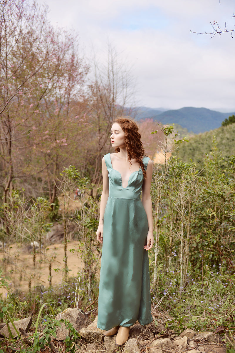 Sleeveless Silk Dress - Silk Dress Green - Silk Dress Women
