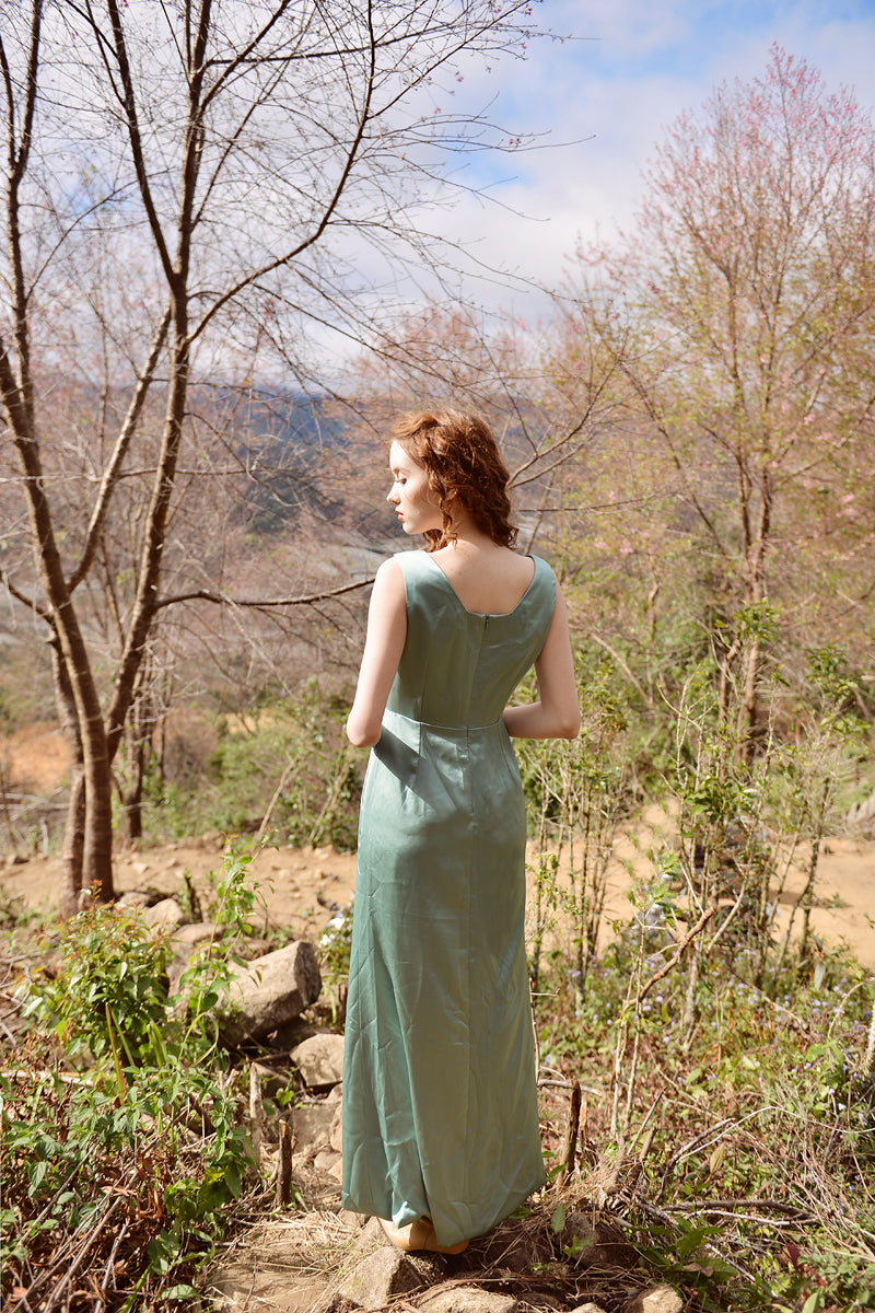 Sleeveless Silk Dress - Silk Dress Green - Silk Dress Women