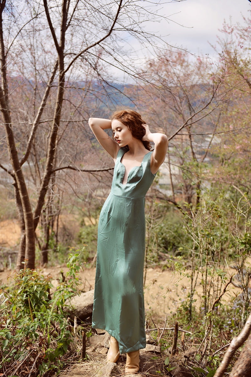 Sleeveless Silk Dress - Silk Dress Green - Silk Dress Women