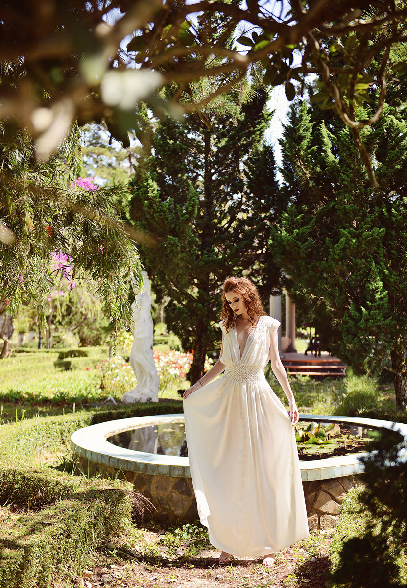 Silk Dress Women - Silk Nightgown Women - Silk Dressing Gown - Loungewear Women - Hand Pleat Dress - Smocking Dress