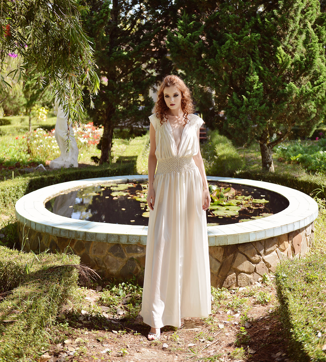 Silk Dress Women - Silk Nightgown Women - Silk Dressing Gown - Loungewear Women - Hand Pleat Dress - Smocking Dress