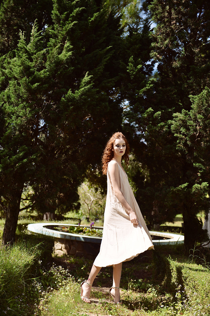Cotton Dress Sleeveless - Women Summer Dress - Mid-calf Cotton Dress