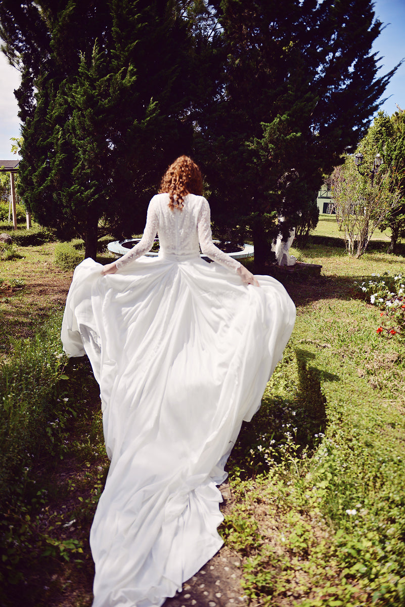 Bridal Silk Dress - Long Train Wedding Dress - Silk Wedding Dress - Detachable Train