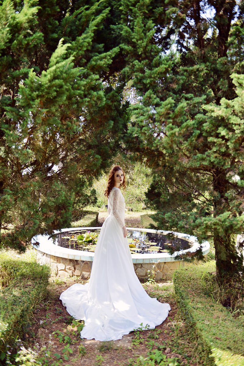 Bridal Silk Dress - Long Train Wedding Dress - Silk Wedding Dress - Detachable Train