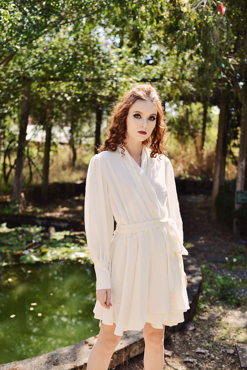 Cotton Robe White - Linen Short Robe - Organic Cotton Robe