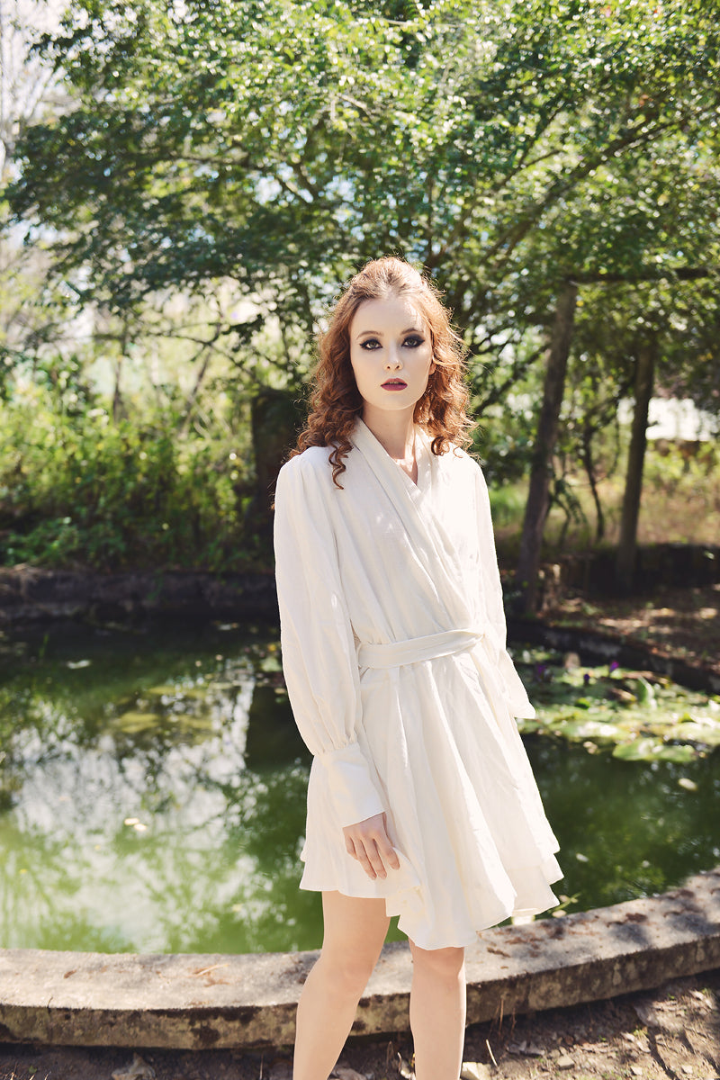 Cotton Robe White - Linen Short Robe - Organic Cotton Robe