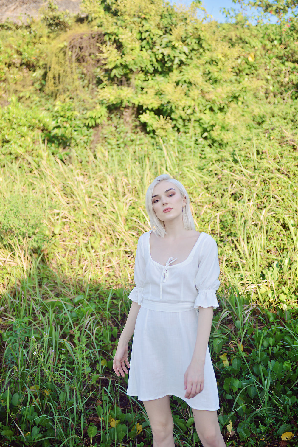 Short Linen Dress - Sleeves Linen Dress - Summer Cotton Dress - White Organic Cotton