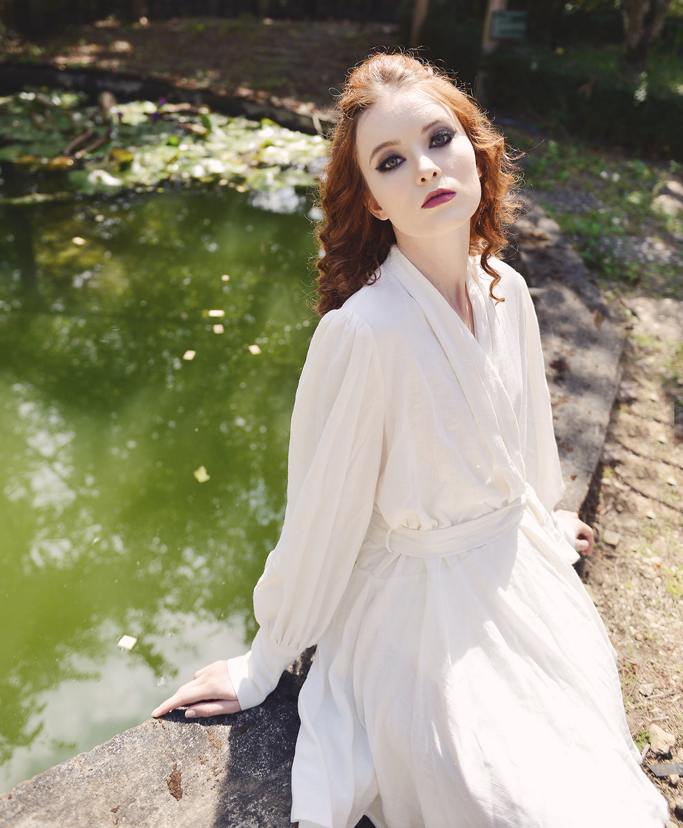 Cotton Robe White - Linen Short Robe - Organic Cotton Robe