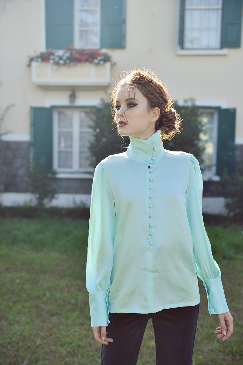 Long Sleeve Blouse - Women Silk Blouse - Turtleneck Silk Top - Mulberry Silk Clothing - Silk Top