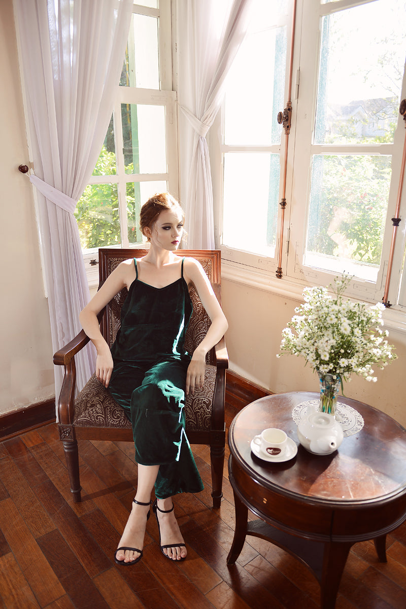 Velvet Pajamas Women - Forest Green Velvet - Women Velvet Sets