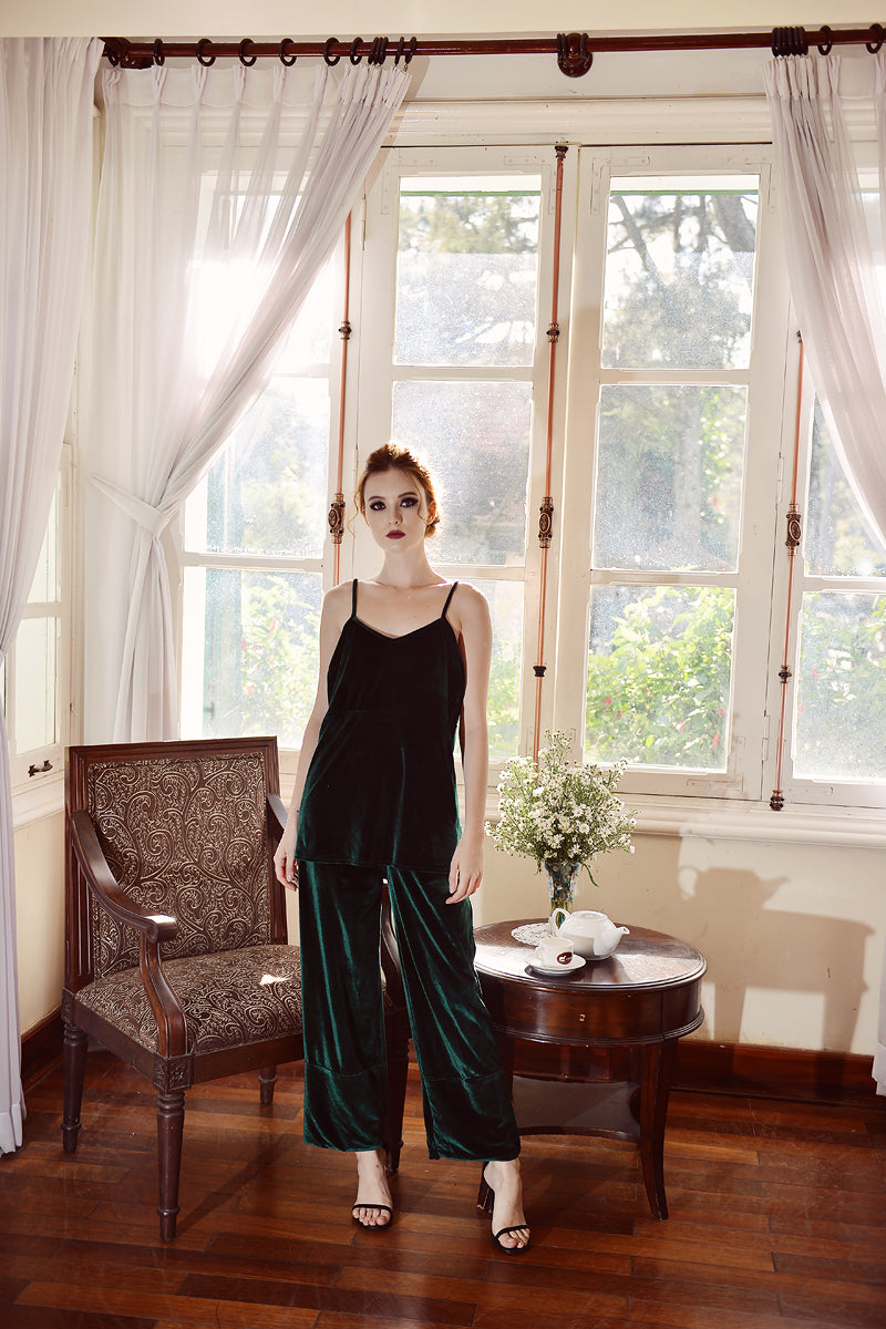 Velvet Pajamas Women - Forest Green Velvet - Women Velvet Sets