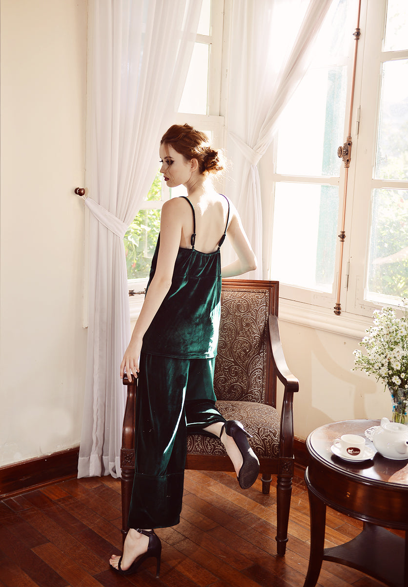 Velvet Pajamas Women - Forest Green Velvet - Women Velvet Sets