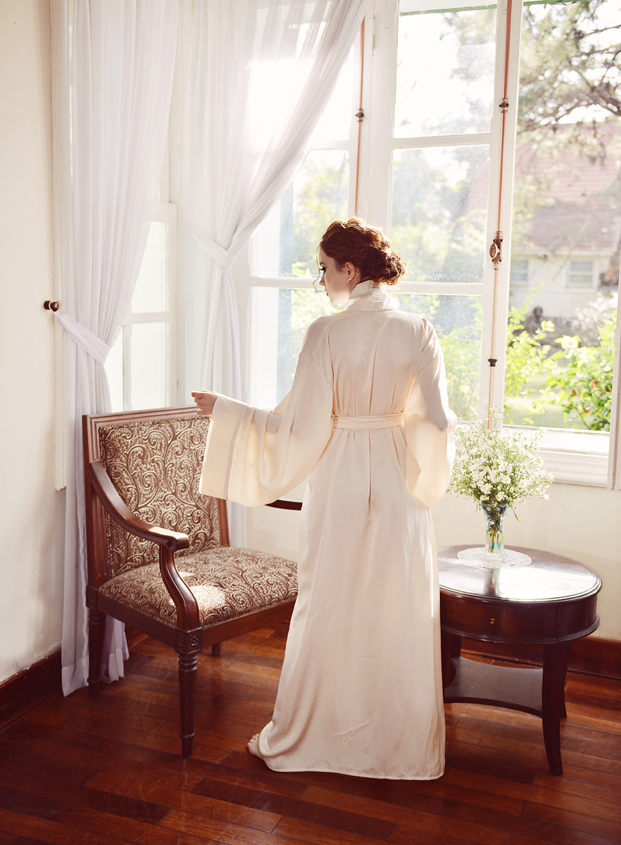 Silk Robe Kimono - Full Length Robe - Long Dressing Gown - Long Sleeve