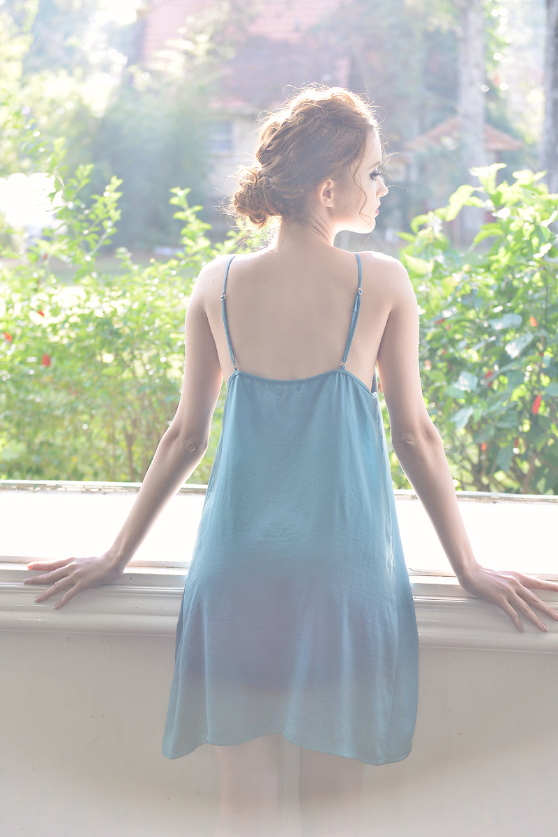 Silk Dress Blue - Silk Slip Dress - Silk Sleepwear