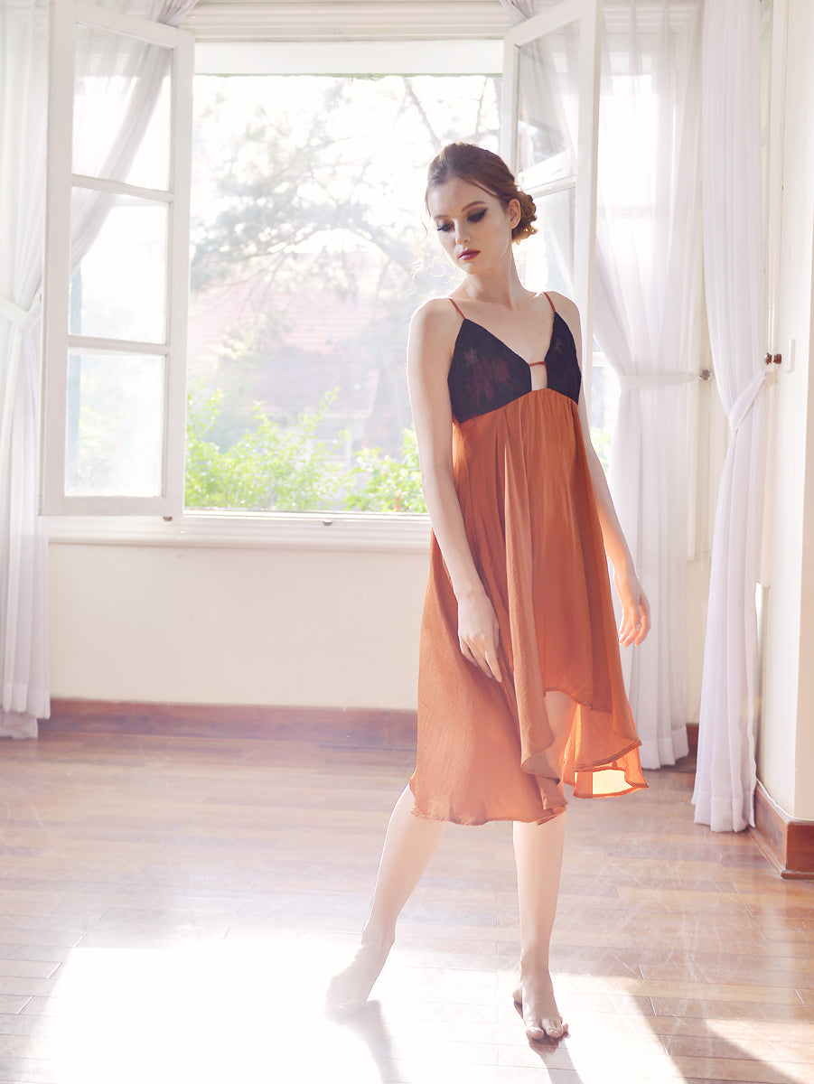 Burnt Orange Dress - Silk Slip Dress - Silk Sleepwear - Silk Slip Rust