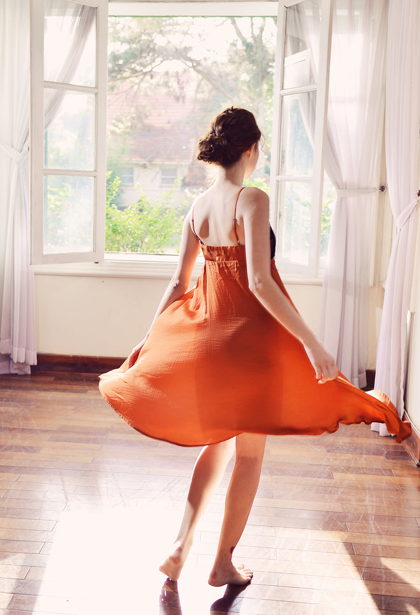 Burnt Orange Dress - Silk Slip Dress - Silk Sleepwear - Silk Slip Rust