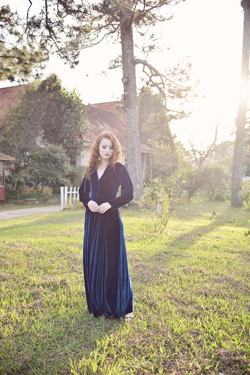 Velvet Dress - Velvet Dressing Gown - Long Dress Women