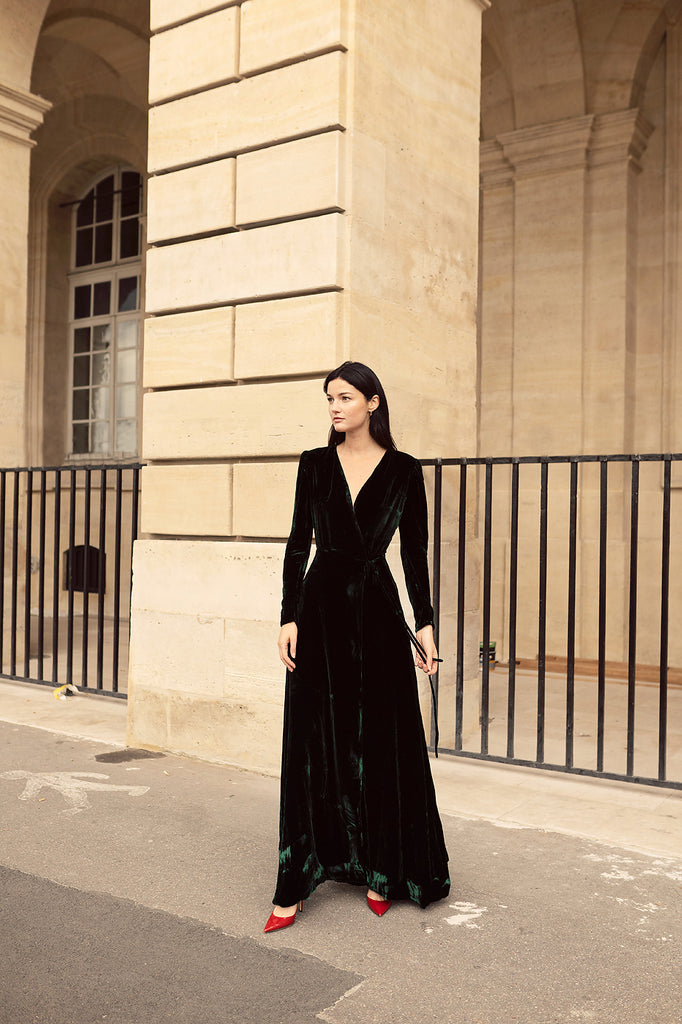 Formal Dresses Women - Evening Ball Gown - Velvet Dress Long Sleeve - Bridesmaid Dress Wrap - Mulberry Silk Clothing