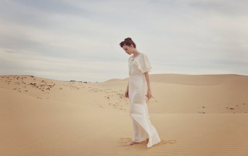 Ivory Silk Dress with Cape - Women Silk Dress - Silk Dress with Cape