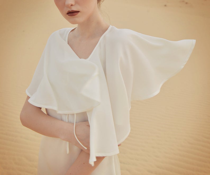 Ivory Silk Dress with Cape - Women Silk Dress - Silk Dress with Cape