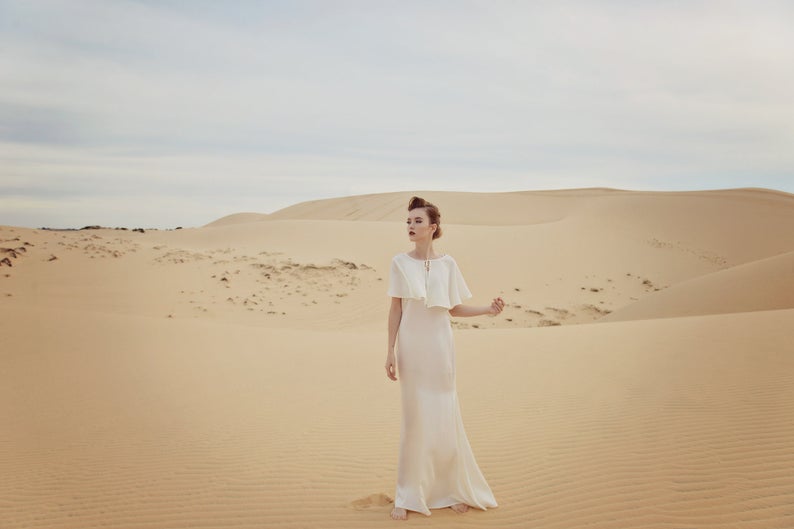 Ivory Silk Dress with Cape - Women Silk Dress - Silk Dress with Cape