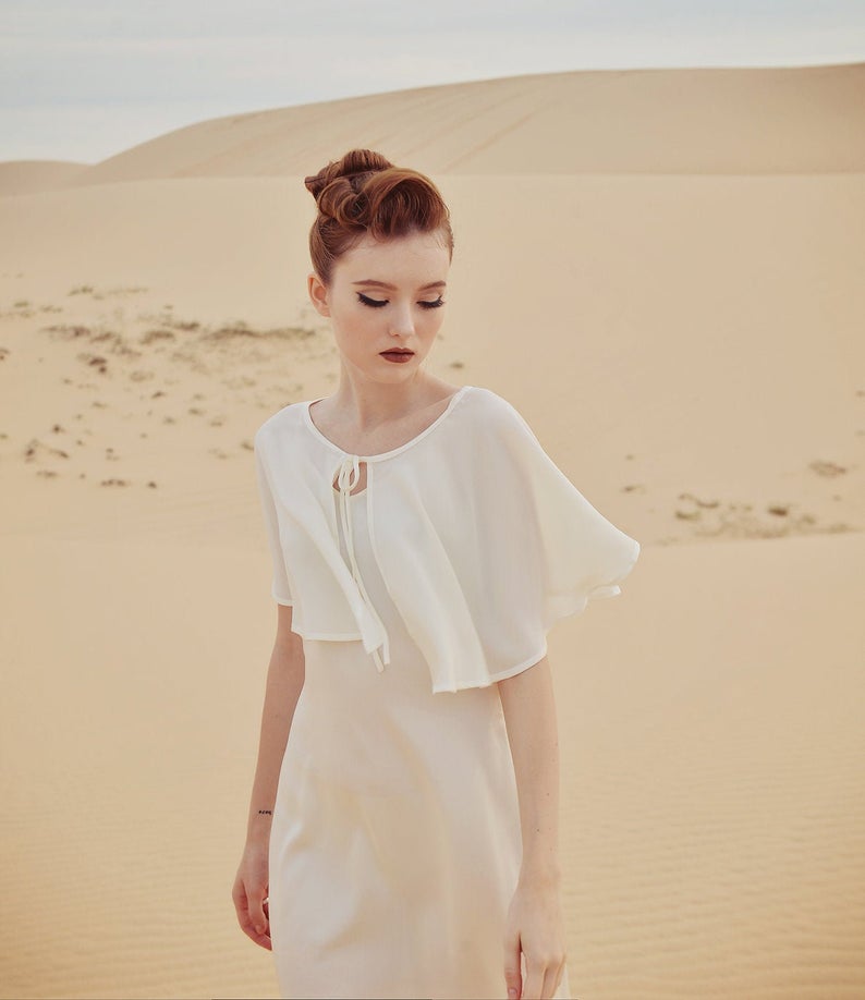 Ivory Silk Dress with Cape - Women Silk Dress - Silk Dress with Cape