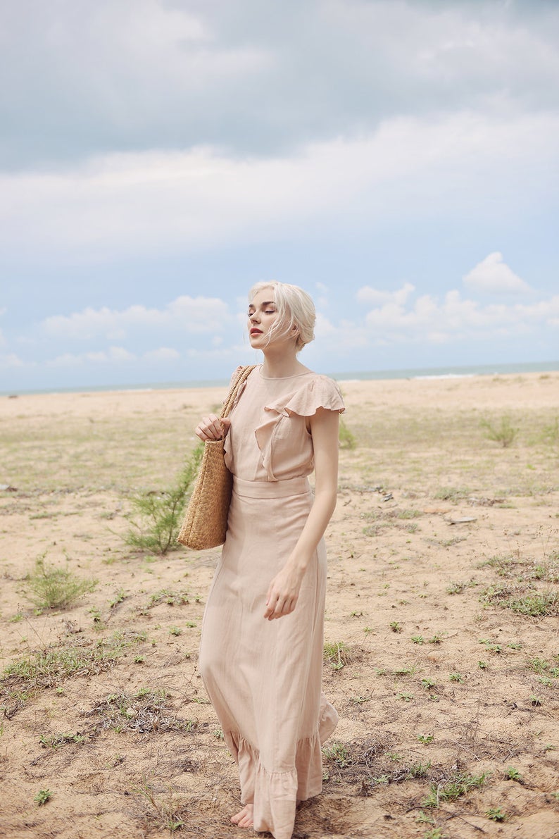 Maxi Linen Dress - Women Organic Cotton Dress - Beach Resort Dress