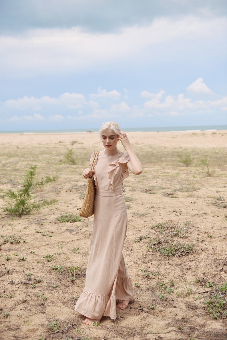 Maxi Linen Dress - Women Organic Cotton Dress - Beach Resort Dress