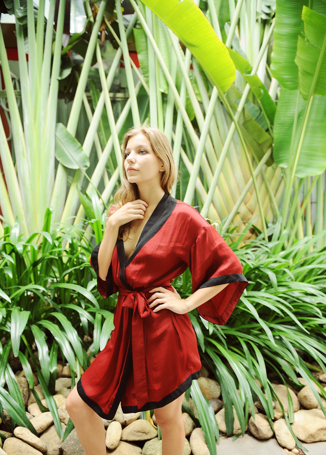 Burgundy Silk Robe - Silk Robes Short - Bridesmaids Silk Robes - Silk Nightgown - Gift for her
