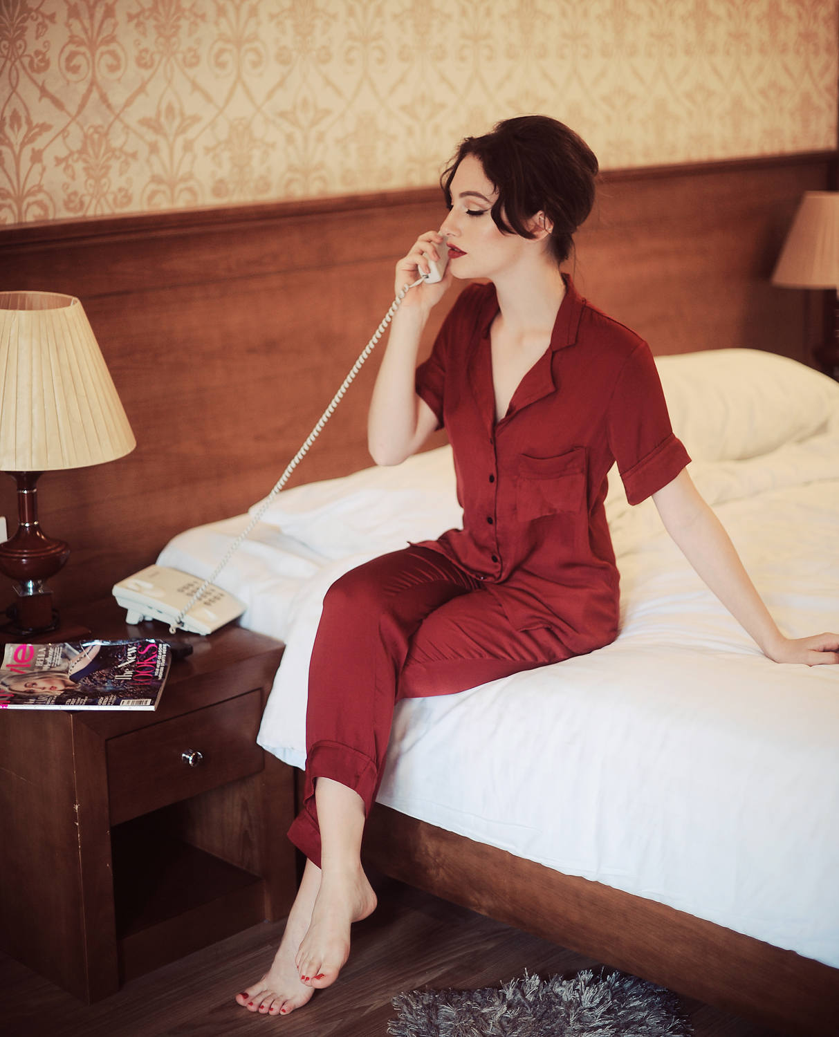 Silk Pajamas Women - Women Burgundy Pajamas - Silk Sleep Sets - Lelasilk