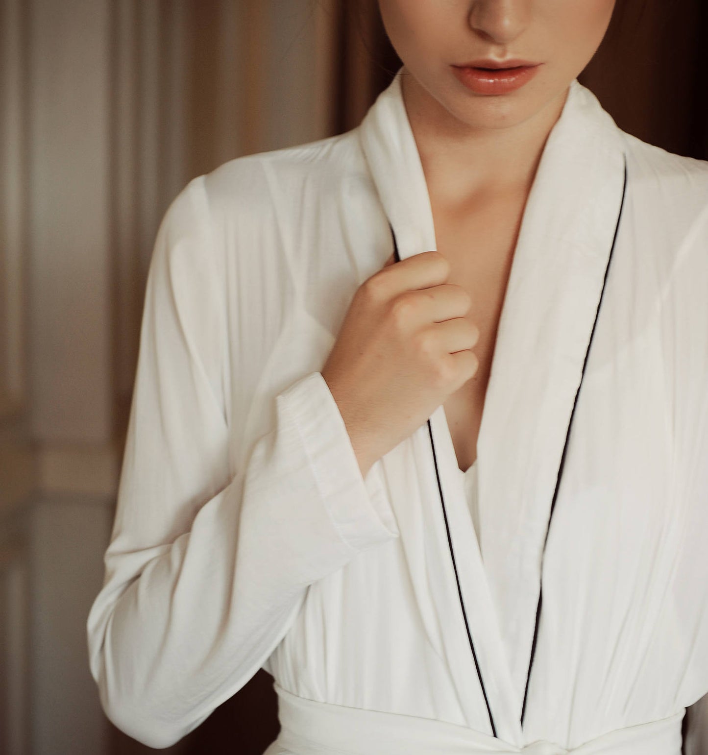 Women Long Silk Robe - Robe with Piping line - Elegant Bridal Wear - Bridesmaid Wedding kimono - High-quality Lingeries