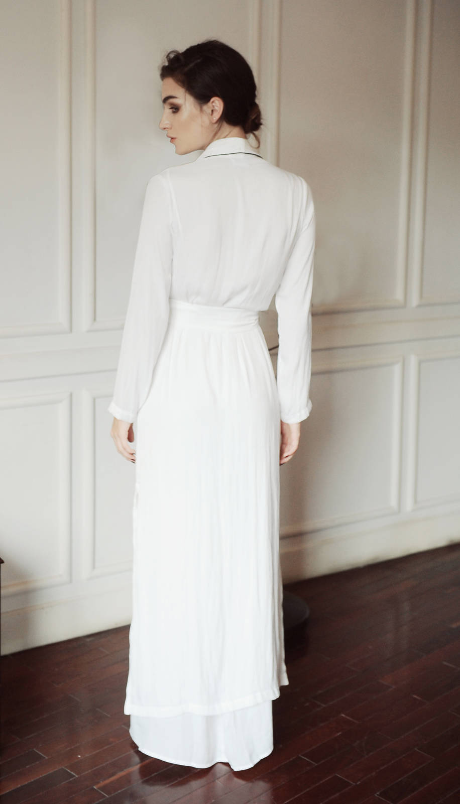 Women Long Silk Robe - Robe with Piping line - Elegant Bridal Wear - Bridesmaid Wedding kimono - High-quality Lingeries