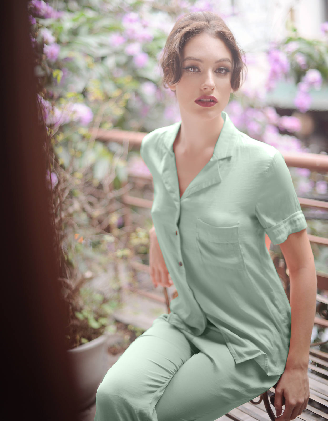 Silk Pajamas Women - Women Burgundy Pajamas - Silk Sleep Sets - Lelasilk