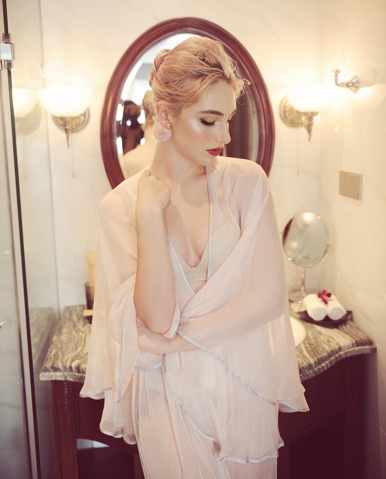 Sheer Silk Floor-Length Gown - Robe For Brides - Sexy Robes For Women - Honeymoon gown -Bridal shower Gift - Lelasilk