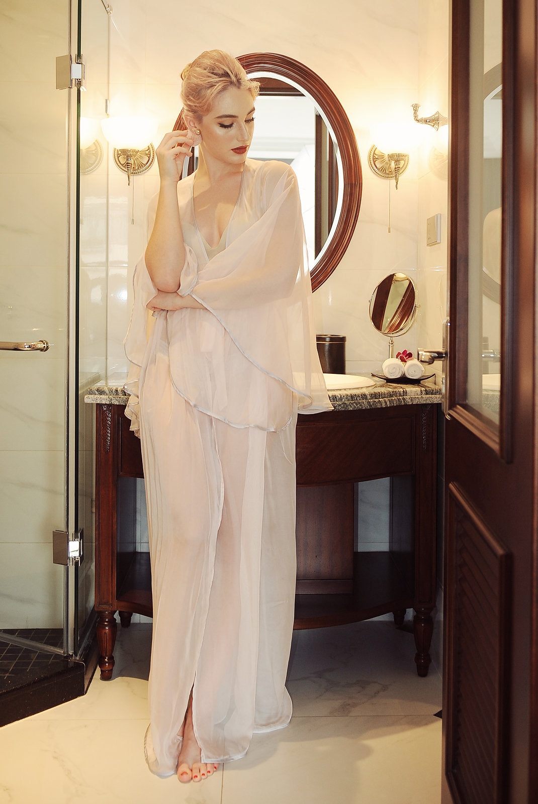 Sheer Silk Floor-Length Gown - Robe For Brides - Sexy Robes For Women - Honeymoon gown -Bridal shower Gift - Lelasilk