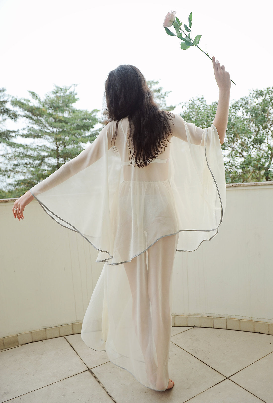 Sheer Silk Floor-Length Gown - Robe For Brides - Sexy Robes For Women - Honeymoon gown -Bridal shower Gift - Lelasilk