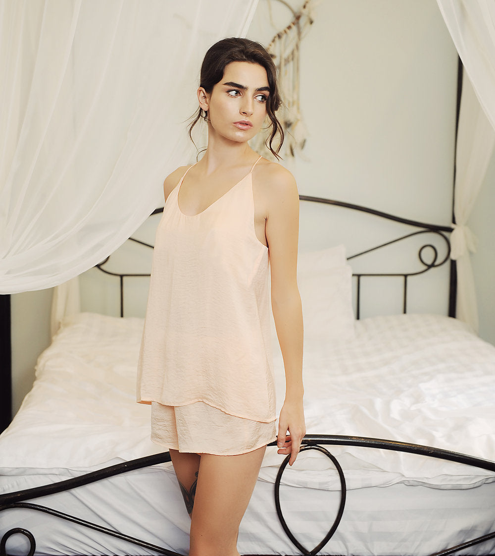 Summer Silk Pajamas - Camisole & Bottom PJs - Silk Comfy Nightie - Silk Shorts Sleepwear -Women Silk PJ's - Silk Sleep Shorts