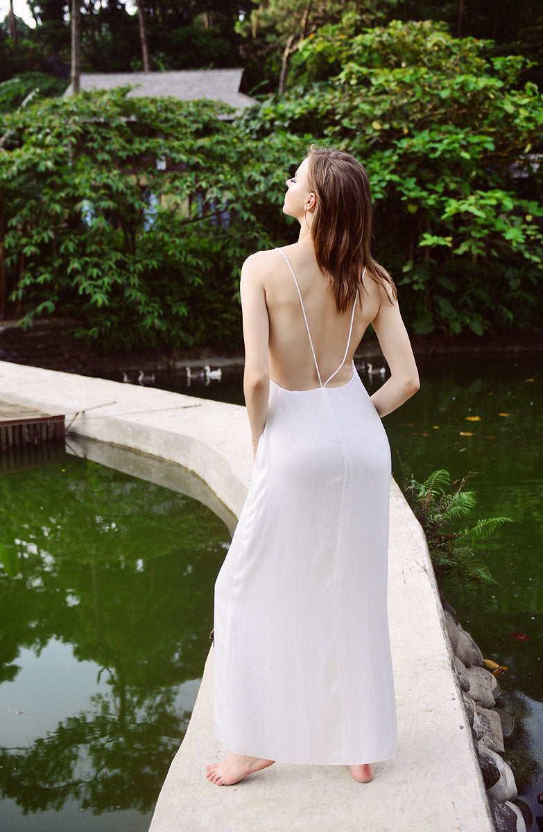 Silk Dress Maxi - Silk Nightgown - Beach Wedding Slip - Backless Silk Gown - Gift For Bride
