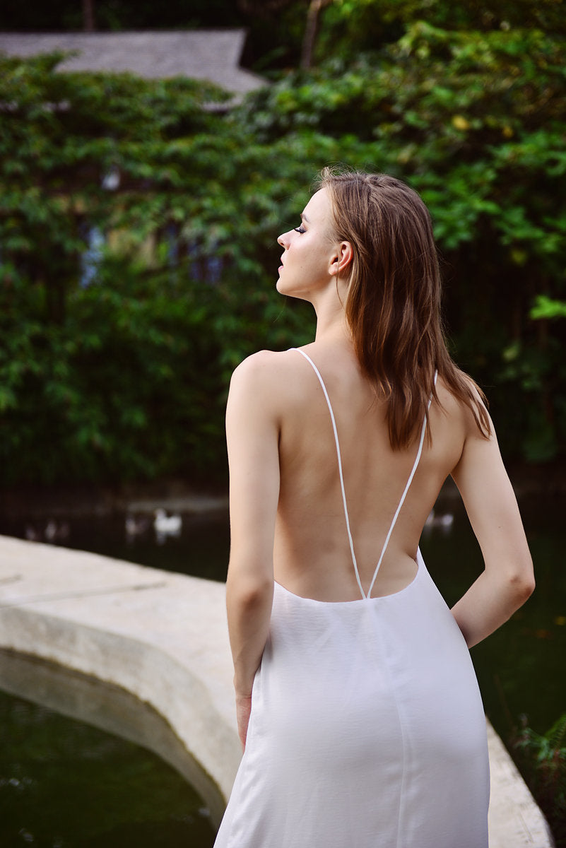 Silk Dress Maxi - Silk Nightgown - Beach Wedding Slip - Backless Silk Gown - Gift For Bride