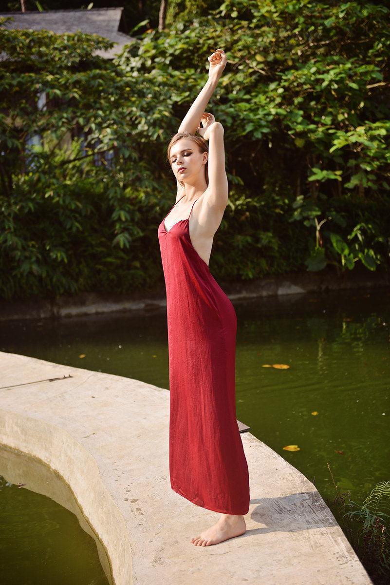 Silk Dress Maxi - Silk Nightgown - Beach Wedding Slip - Backless Silk Gown - Gift For Bride
