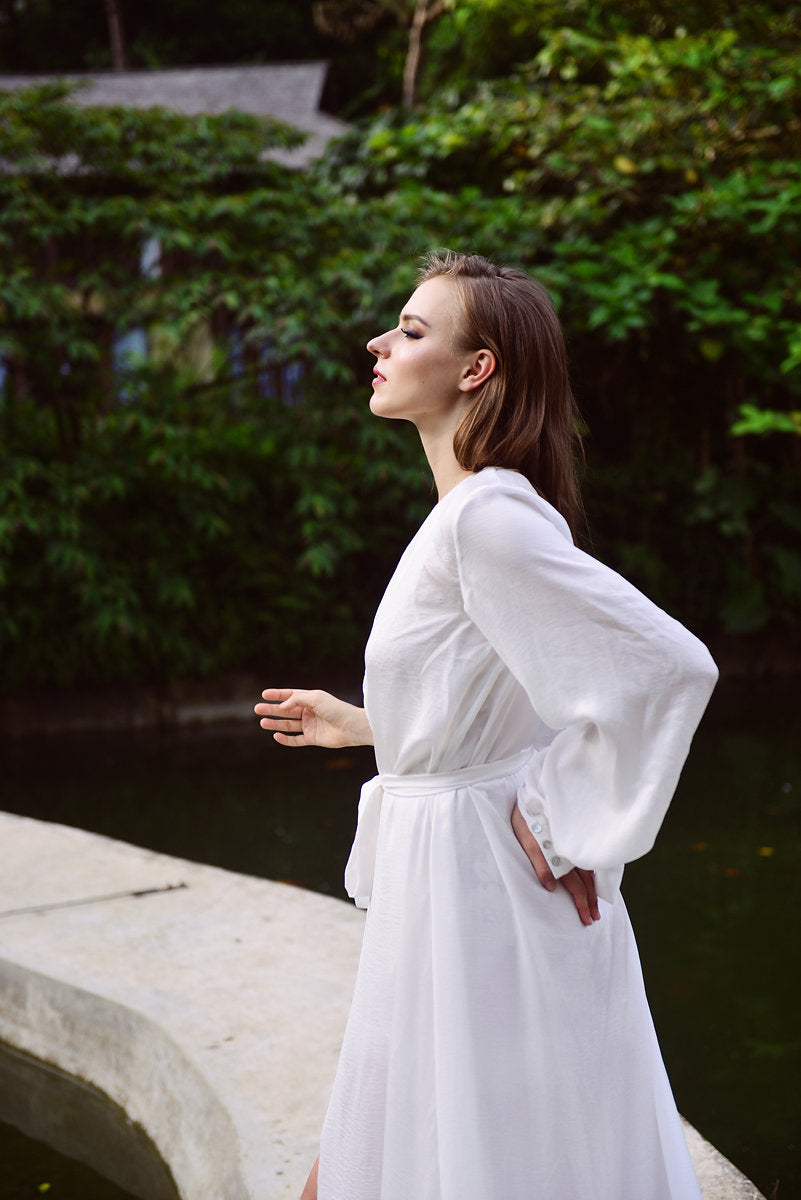 Silk Robe Long Train - Bridal Long Robe - Getting Ready Robe - Floor Length Gown - Long Dressing Gown - Long Train Wedding Robe