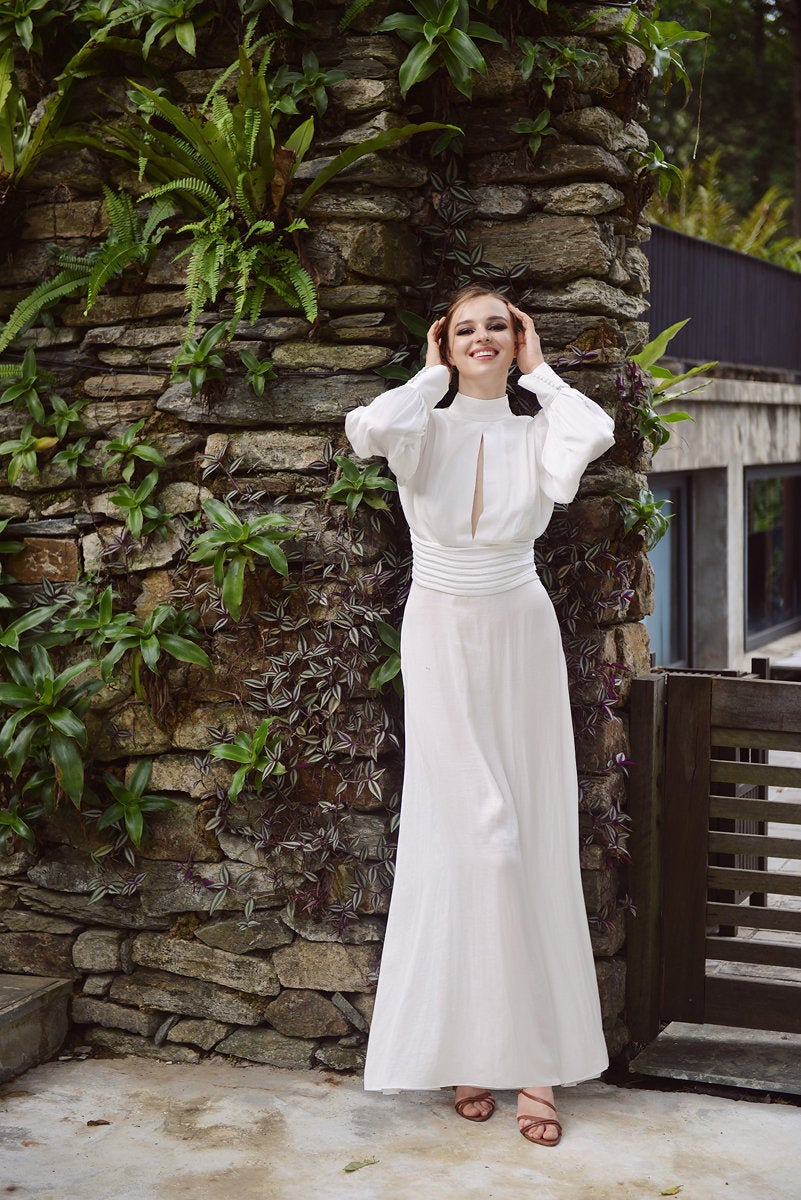 Classic Wedding Silk Dress - Wedding Guest Dress - Ivory Wedding Gown - Bridesmaids Silk Dress