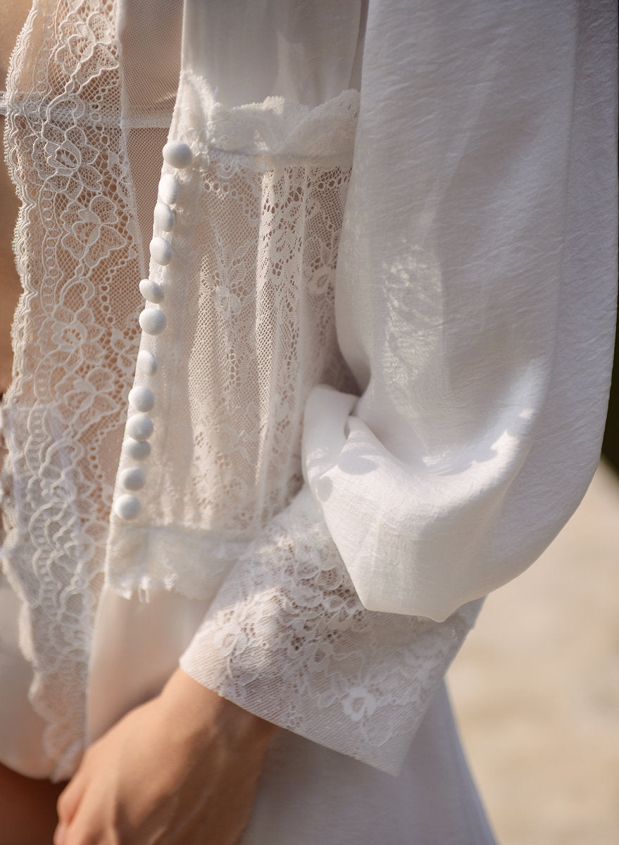 Lace Silk Robe - Front-Button Robe - Wedding Lace robe - Kimono Robe For Women - Sexy Lingeries - LelaSilk